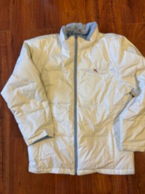 ZeroXposur White Puffer Jacket with Subtle Blue Trim